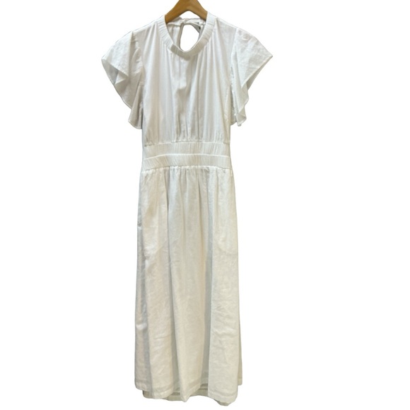 NWT Elan Midi Dress white cotton S M L open back light weight ruffle sleeve tie - Picture 3 of 8